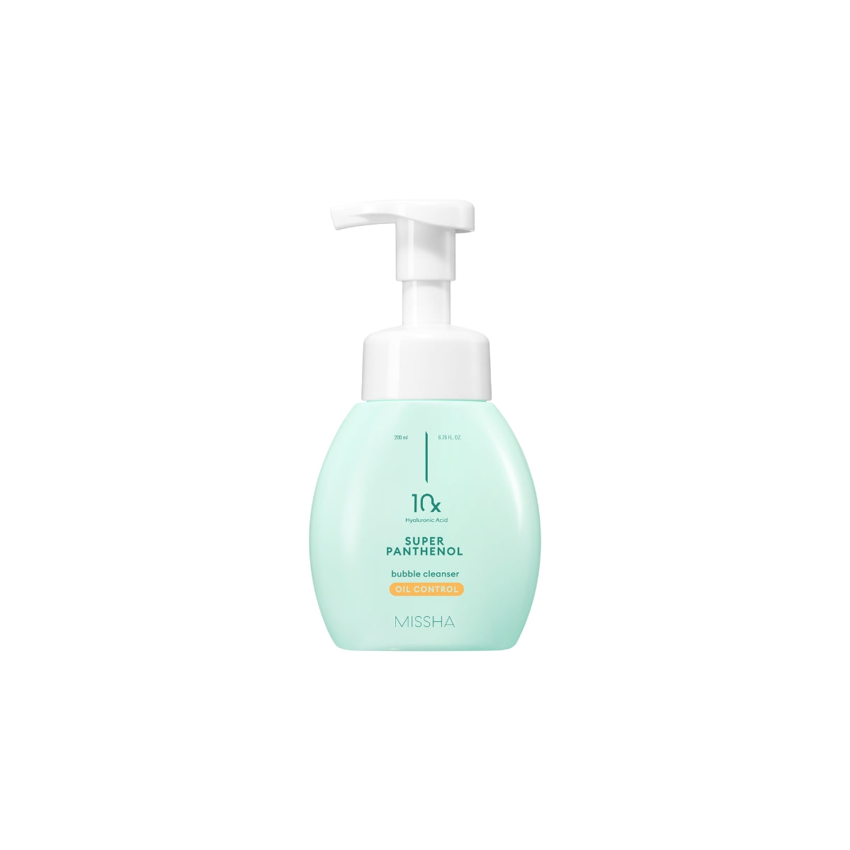 Missha Super Panthenol Bubble Cleanser gel with foam, showing its textured white cleanser in a 200ml container.