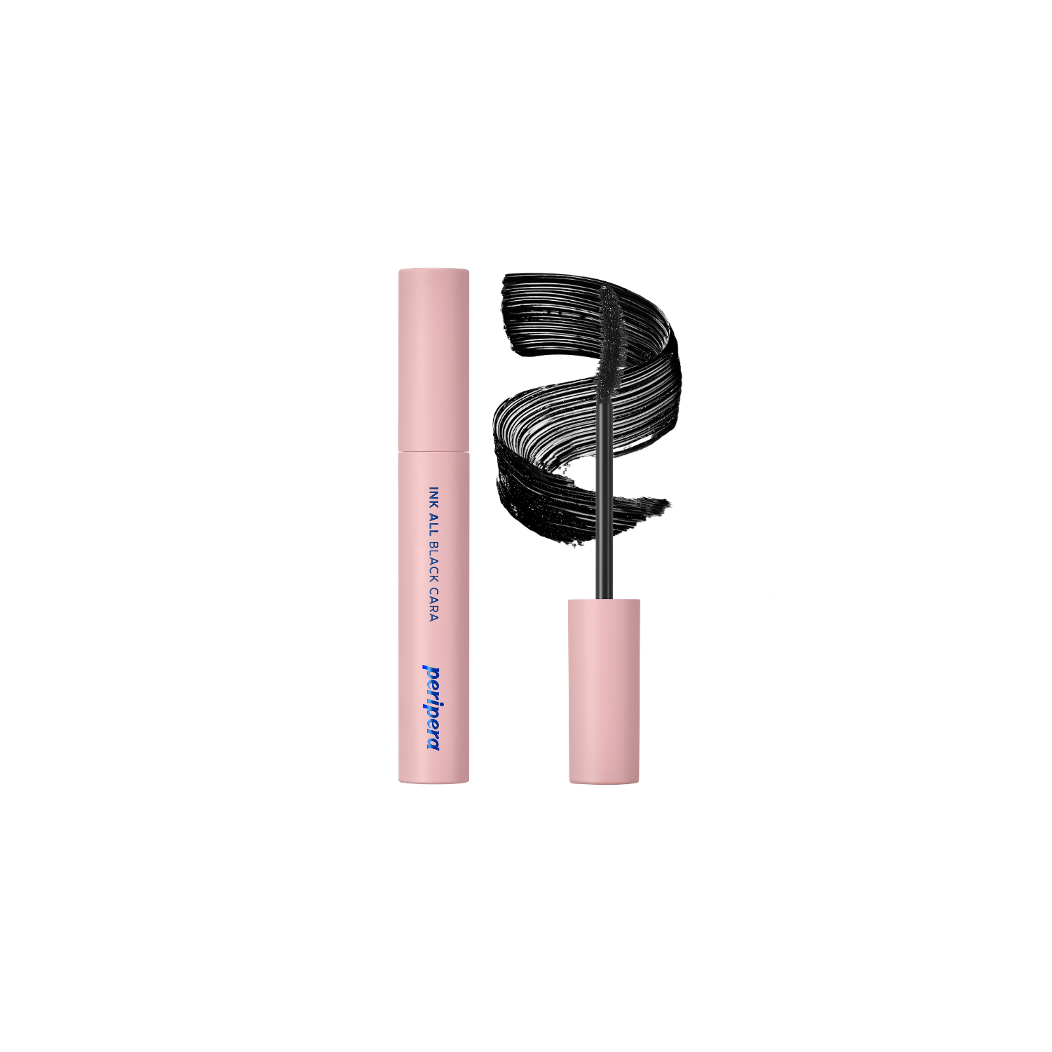 Peripera Ink All Black Cara mascara wand with bristles for full, voluminous black lash coverage