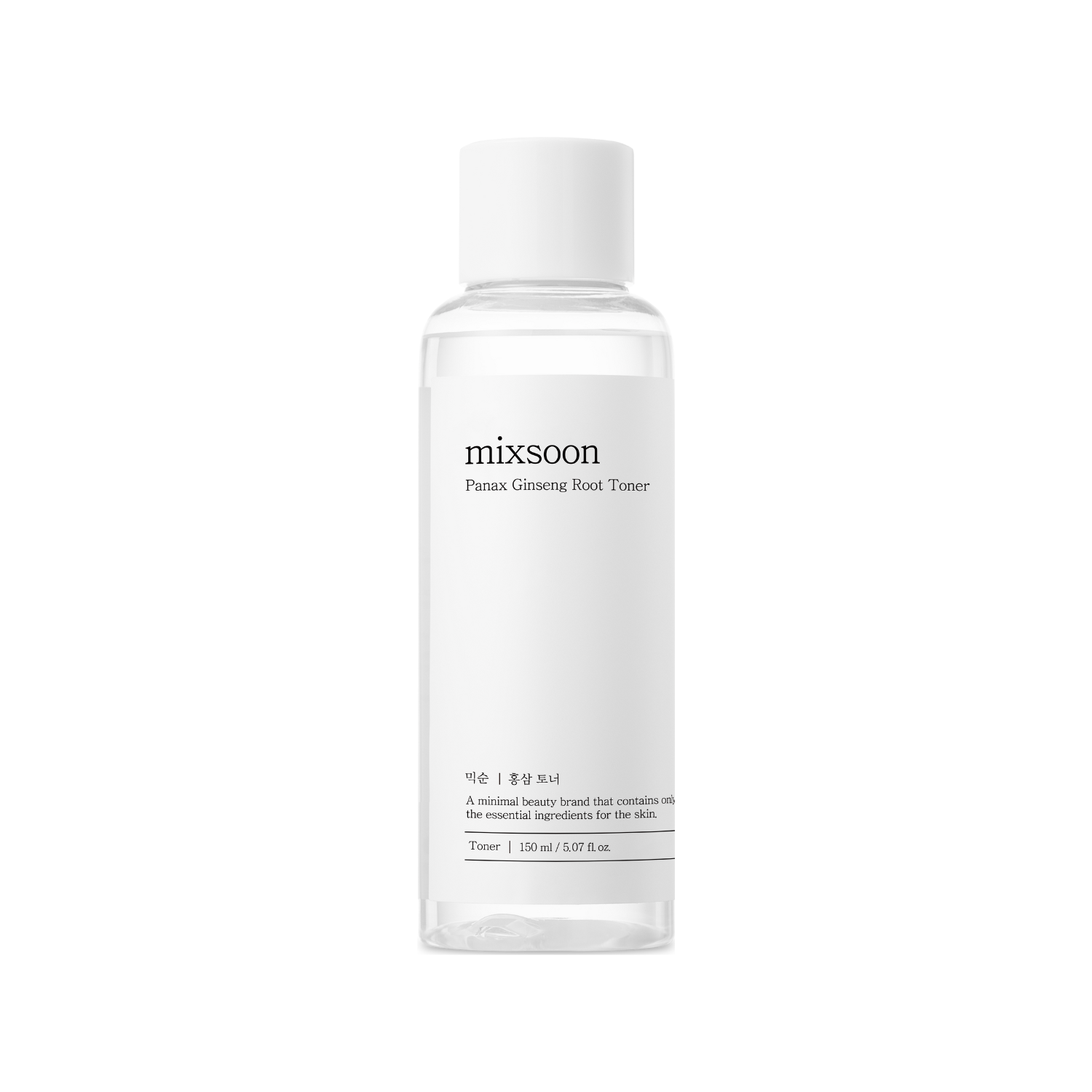 Mixsoon Panax Ginseng Root Toner in a 150ml bottle, showing the clear liquid and ginseng root extract on the label.