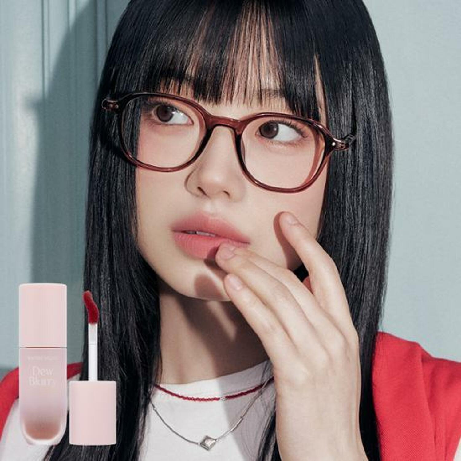 Too Cool For School Dew Blurry Tint lip tint in a soft, natural shade displayed on the lips with blurred, watercolor-like finish.