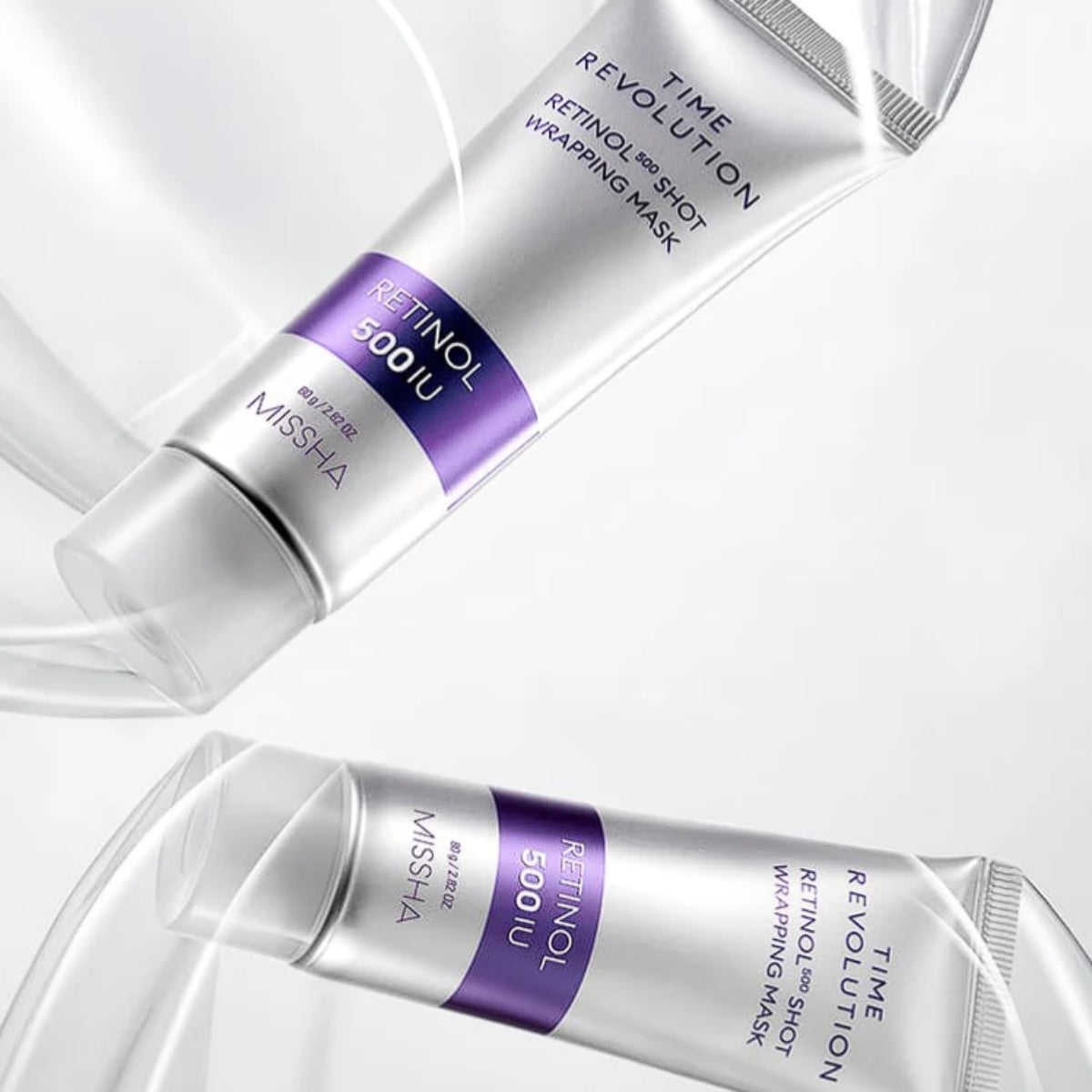 Missha Time Revolution Retinol 500 Shot Wrapping Mask, a sleeping leave-on mask with retinol for skin rejuvenation.