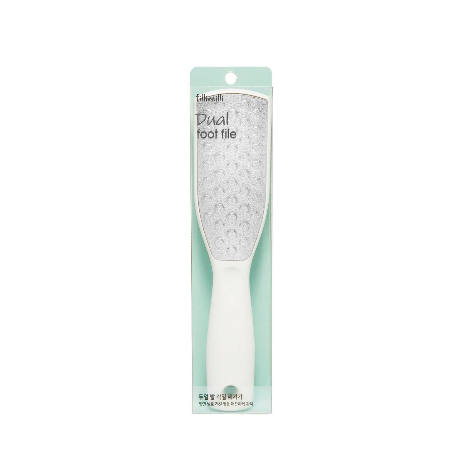 Fillimilli dual foot file for pedicare, showing coarse and fine surfaces for exfoliating and smoothing feet.