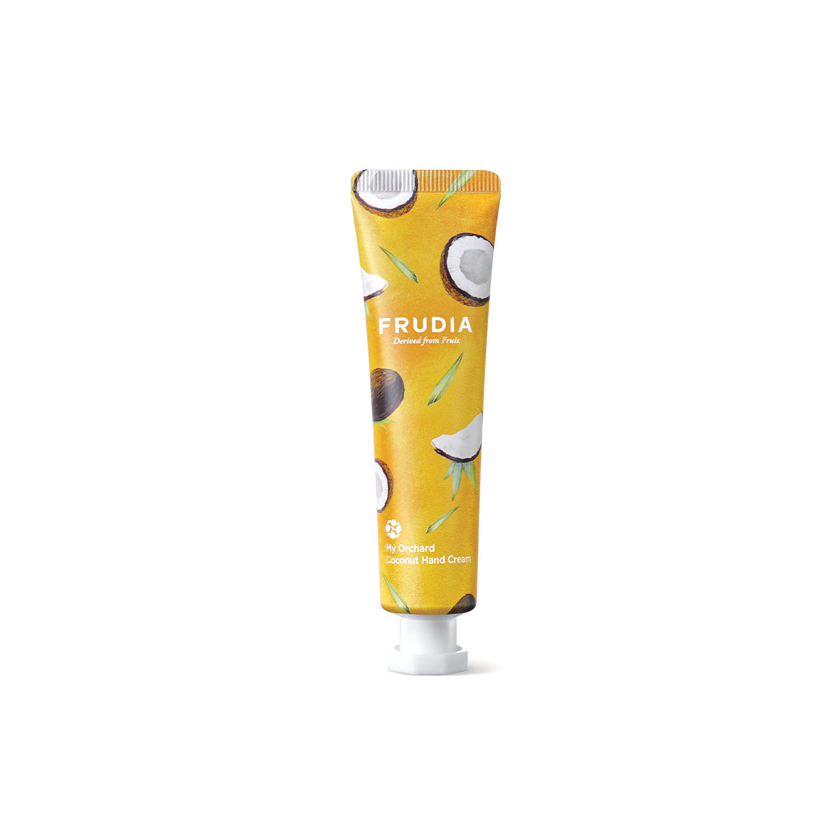 Frudia My Orchard Hand Cream tube with floral design, showcasing its nourishing formula for soft, hydrated hands.