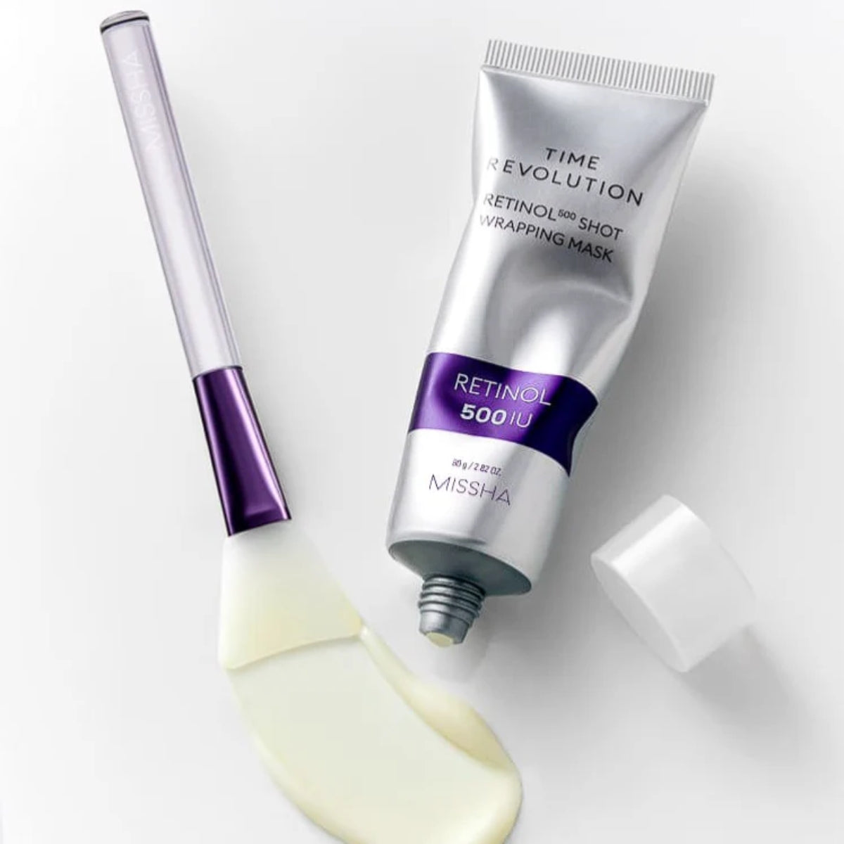 Missha Time Revolution Retinol 500 Shot Wrapping Mask, a sleeping leave-on mask in a jar with a smooth cream texture.