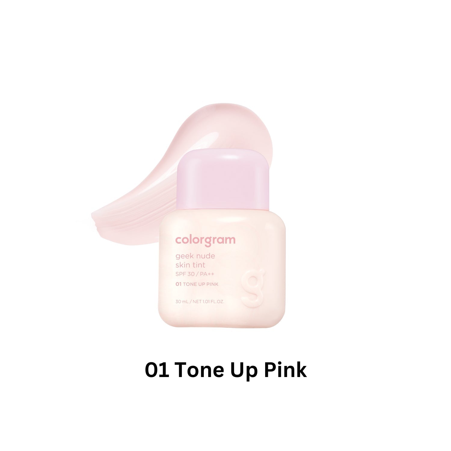 Colorgram Geek Nude Skin Tint liquid foundation in a sleek bottle, featuring a smooth, nude skin tone shade for natural makeup looks.