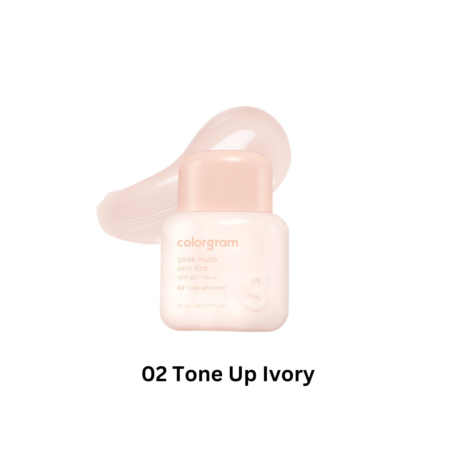 Colorgram Geek Nude Skin Tint liquid foundation in a sleek bottle, showcasing its nude shade and smooth texture.