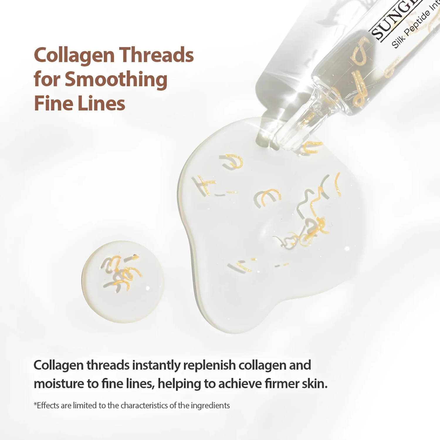 Sungboon Editor Silk Peptide Intensive Lifting Ampoule 35ml bottle with clear liquid and elegant packaging.