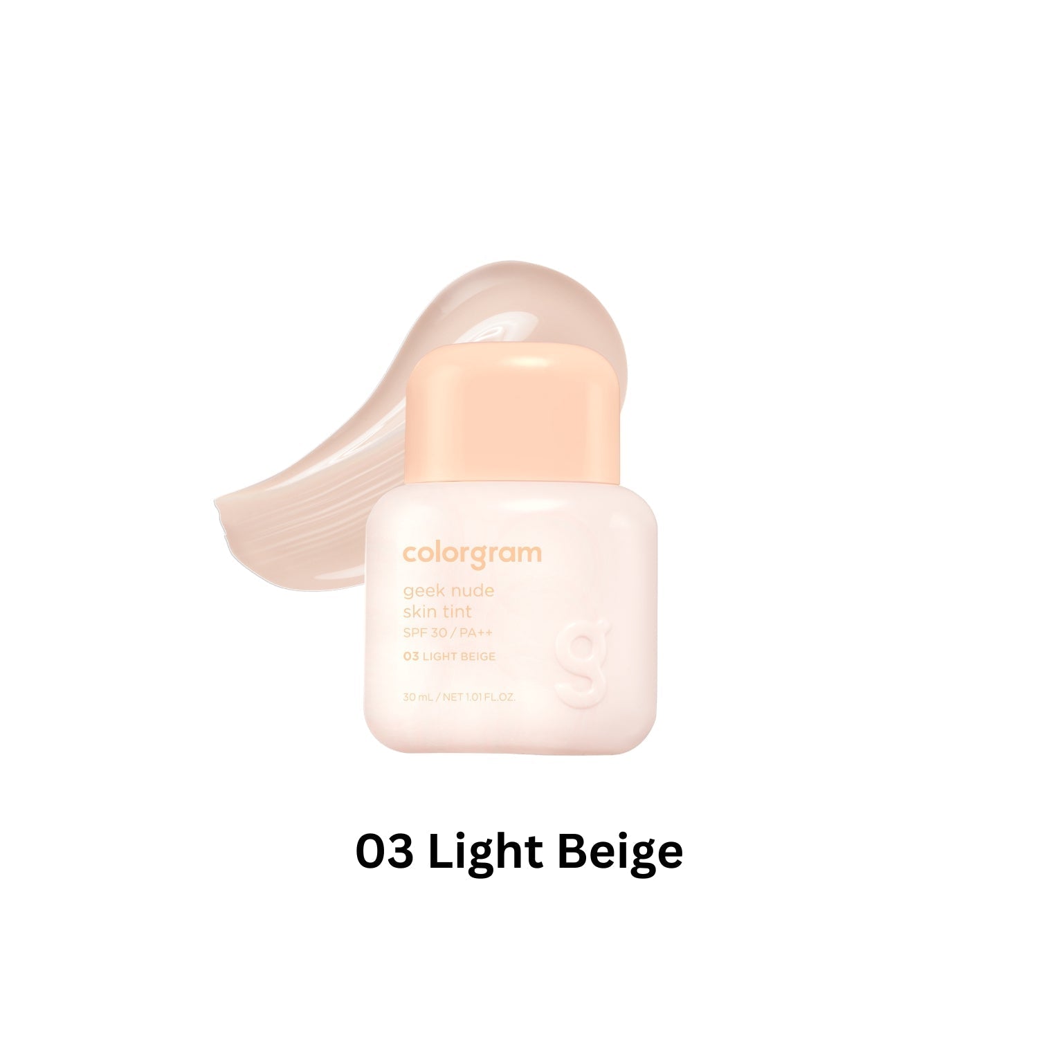 Colorgram Geek Nude Skin Tint liquid foundation in nude shade, with a sleek bottle and applicator visible in the image.