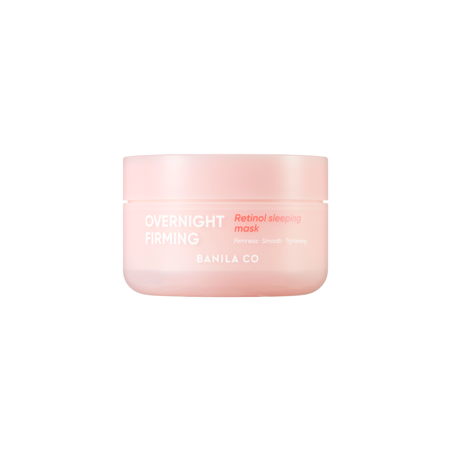 Banila Co Firming Retinol Sleeping Mask in a 100ml jar, shown open with smooth, creamy mask inside, for skin firming and renewal.