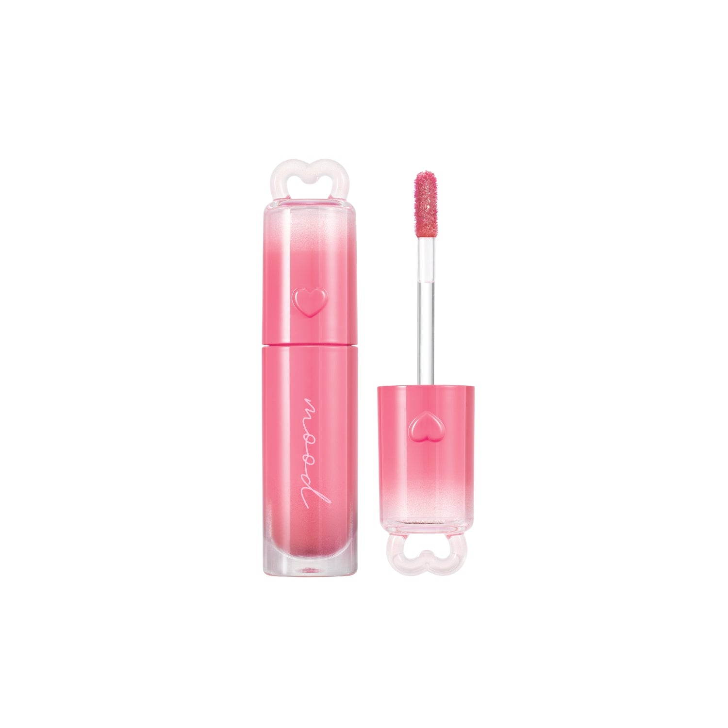 Peripera Ink Mood Glowy Lip Tint in a sleek tube, showcasing a vibrant coral-orange shade ready for application.