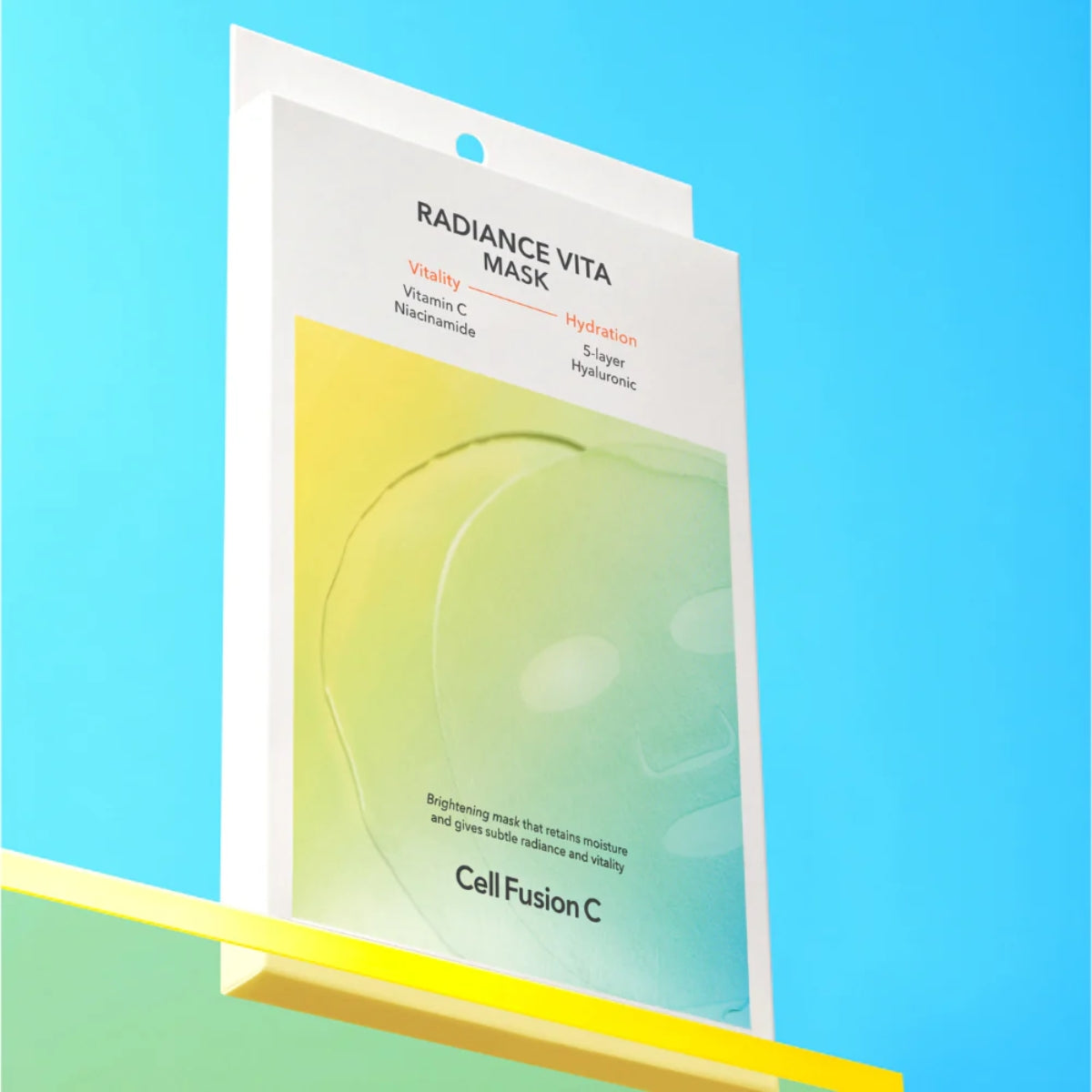 Box of five Cell Fusion C Radiance Vita Sheet Masks showing individually packaged sheet masks with vibrant packaging.