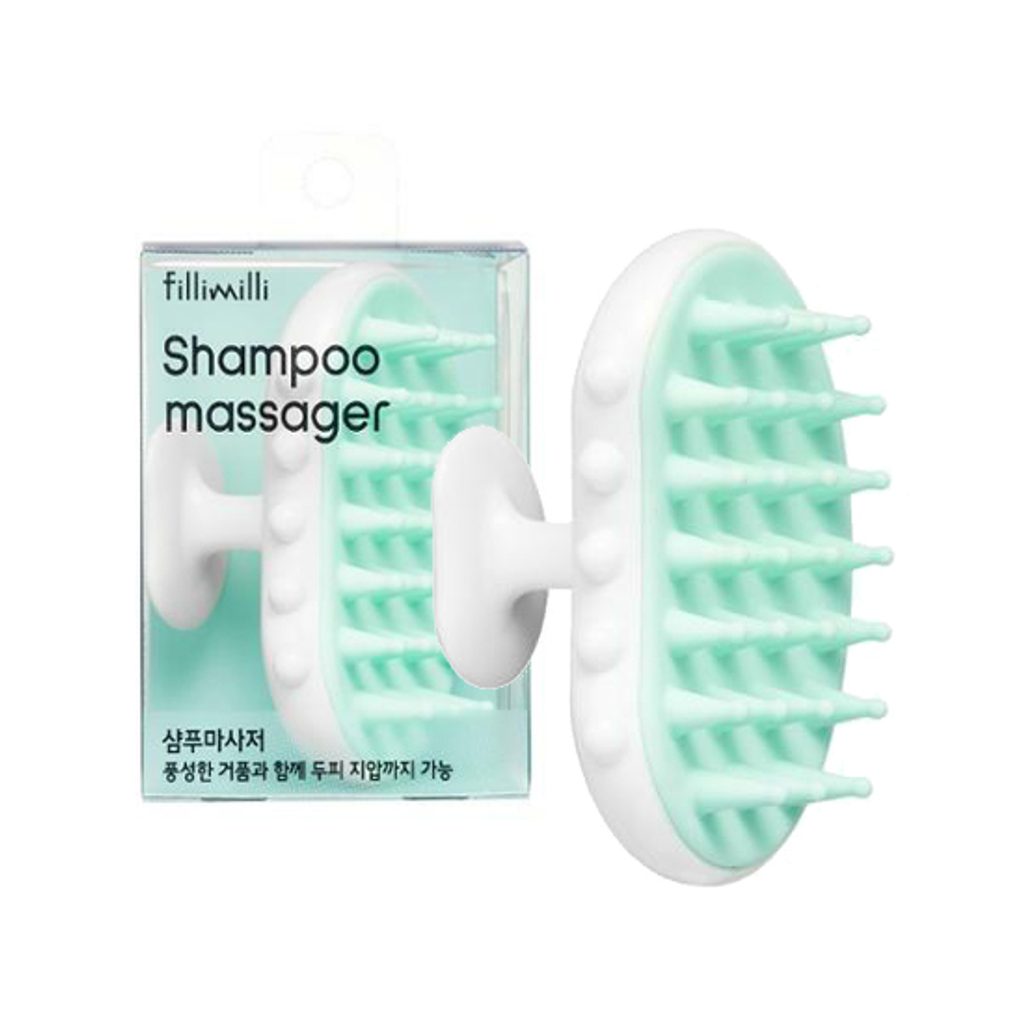Fillimilli shampoo massager for hair care, with gentle massage heads and ergonomic handle for scalp stimulation.