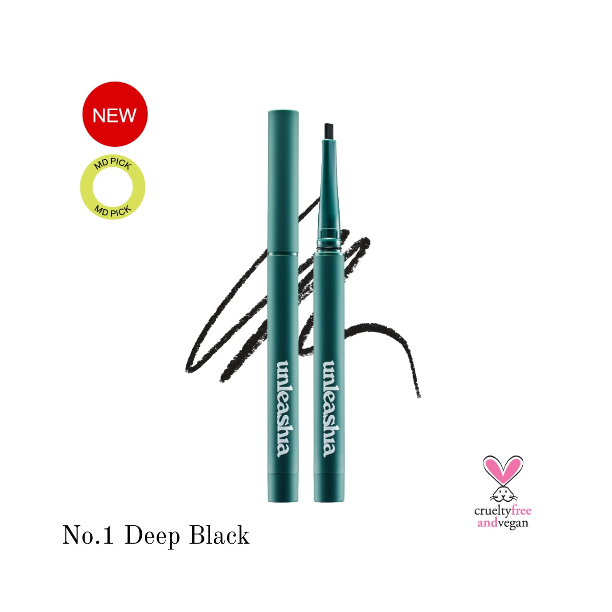 Unleashia Easy Glide Flat Liquid Eyeliner pen with precise black applicator for smooth eye line application