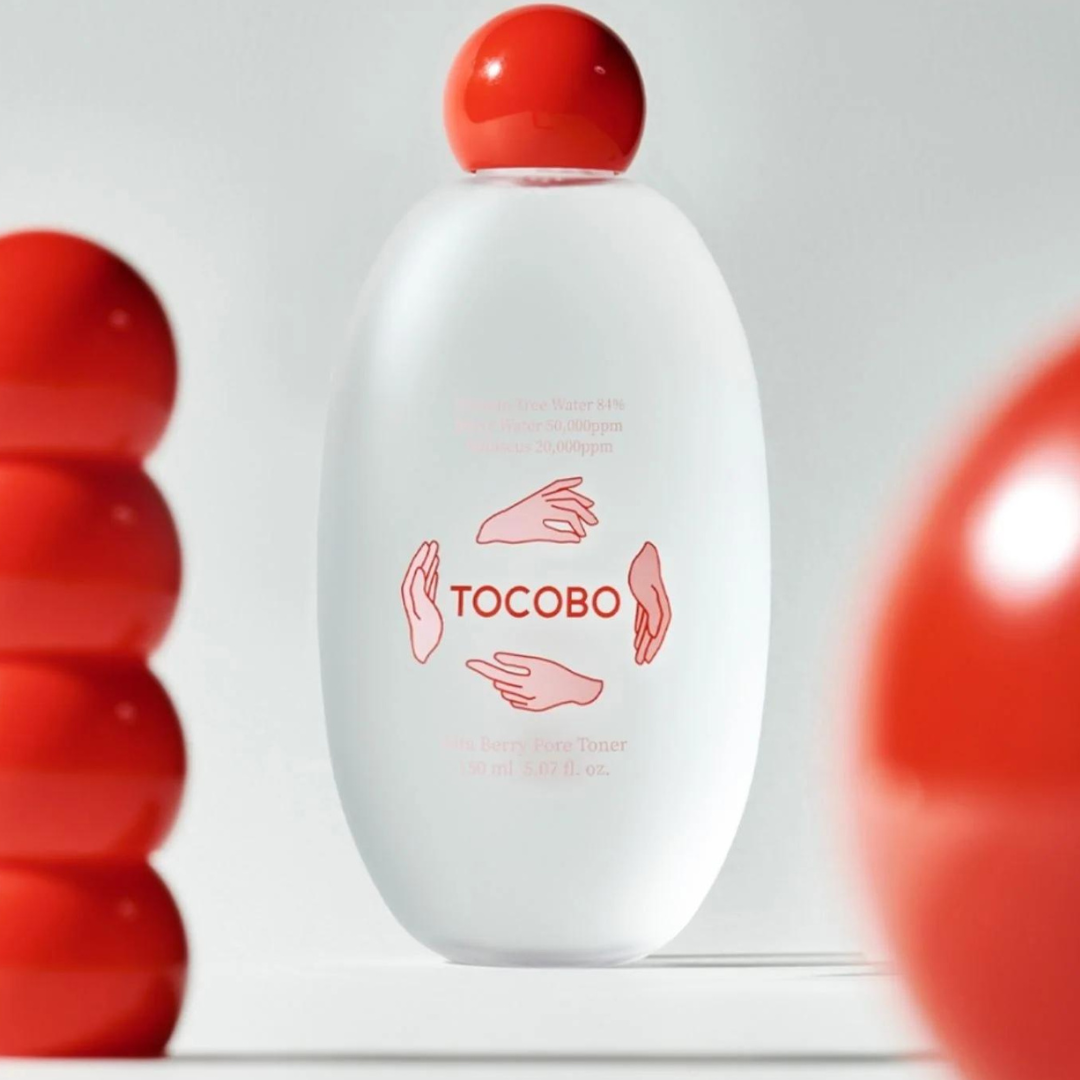 TOCOBO Vita Berry Pore Toner in 150ml bottle, showing the product with botanical ingredients and vibrant berry imagery.