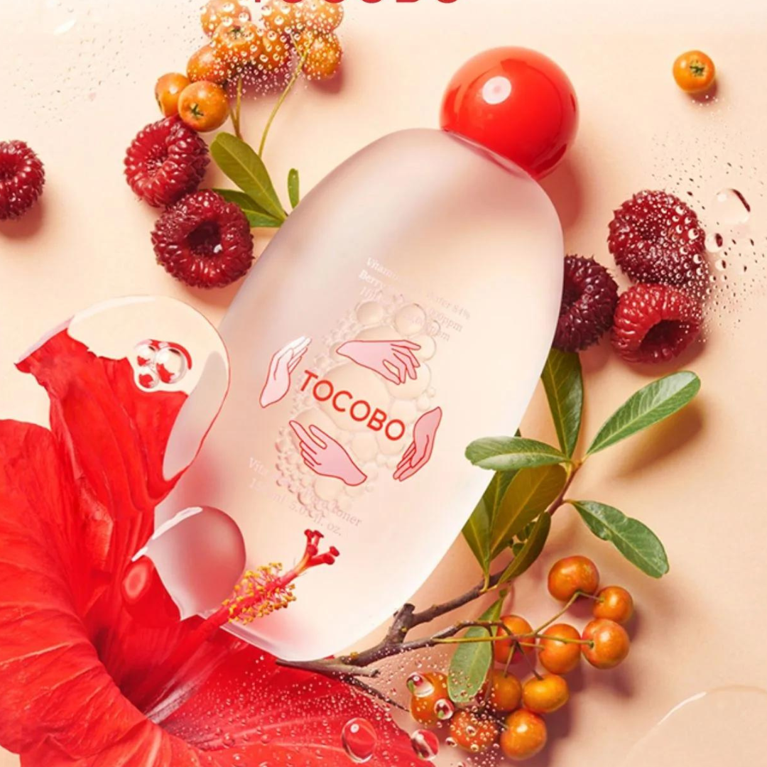 TOCOBO Vita Berry Pore Toner in a 150ml bottle, featuring a clear liquid with berry extract and a clean, minimalist packaging design.