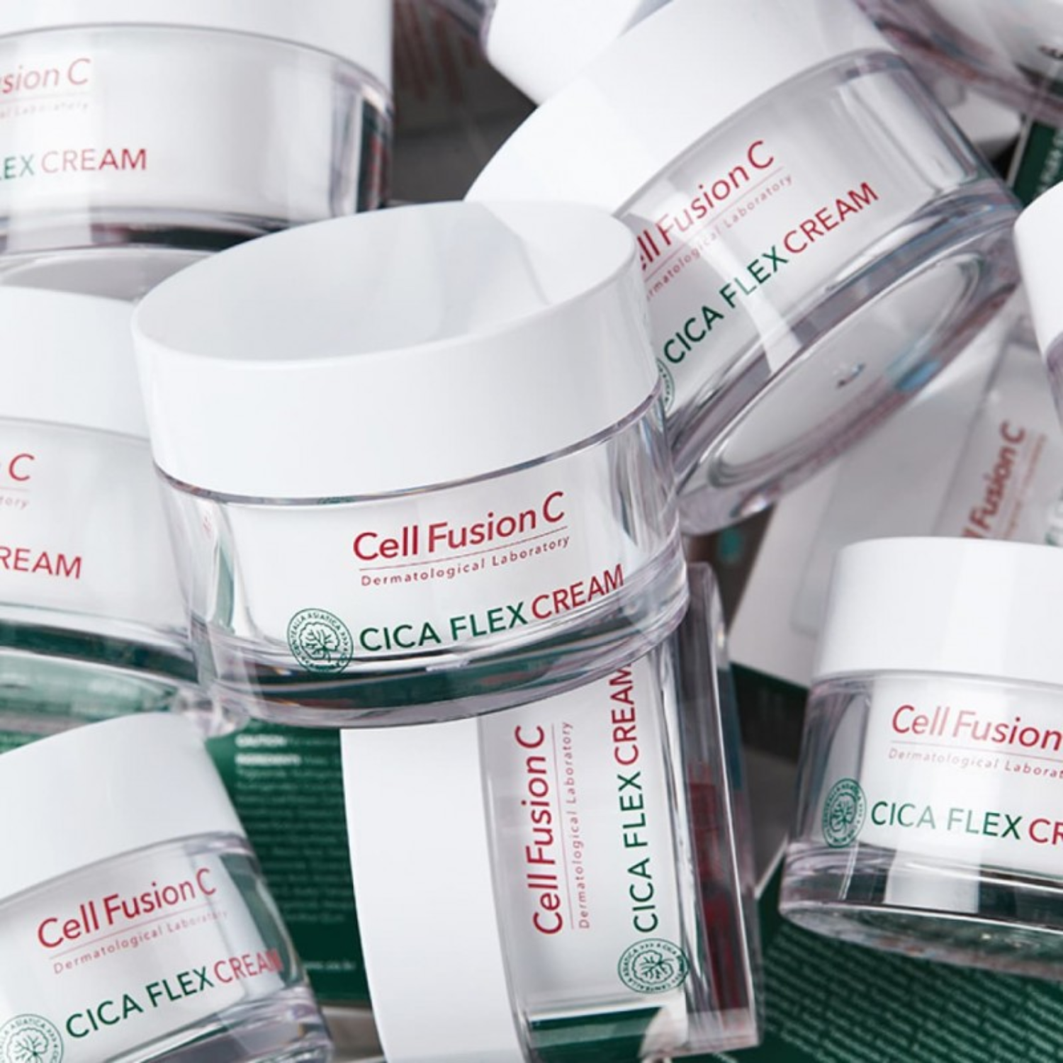 Cell Fusion C Cica Flex Cream 55ml face moisturizer jar showing smooth cream inside a white container