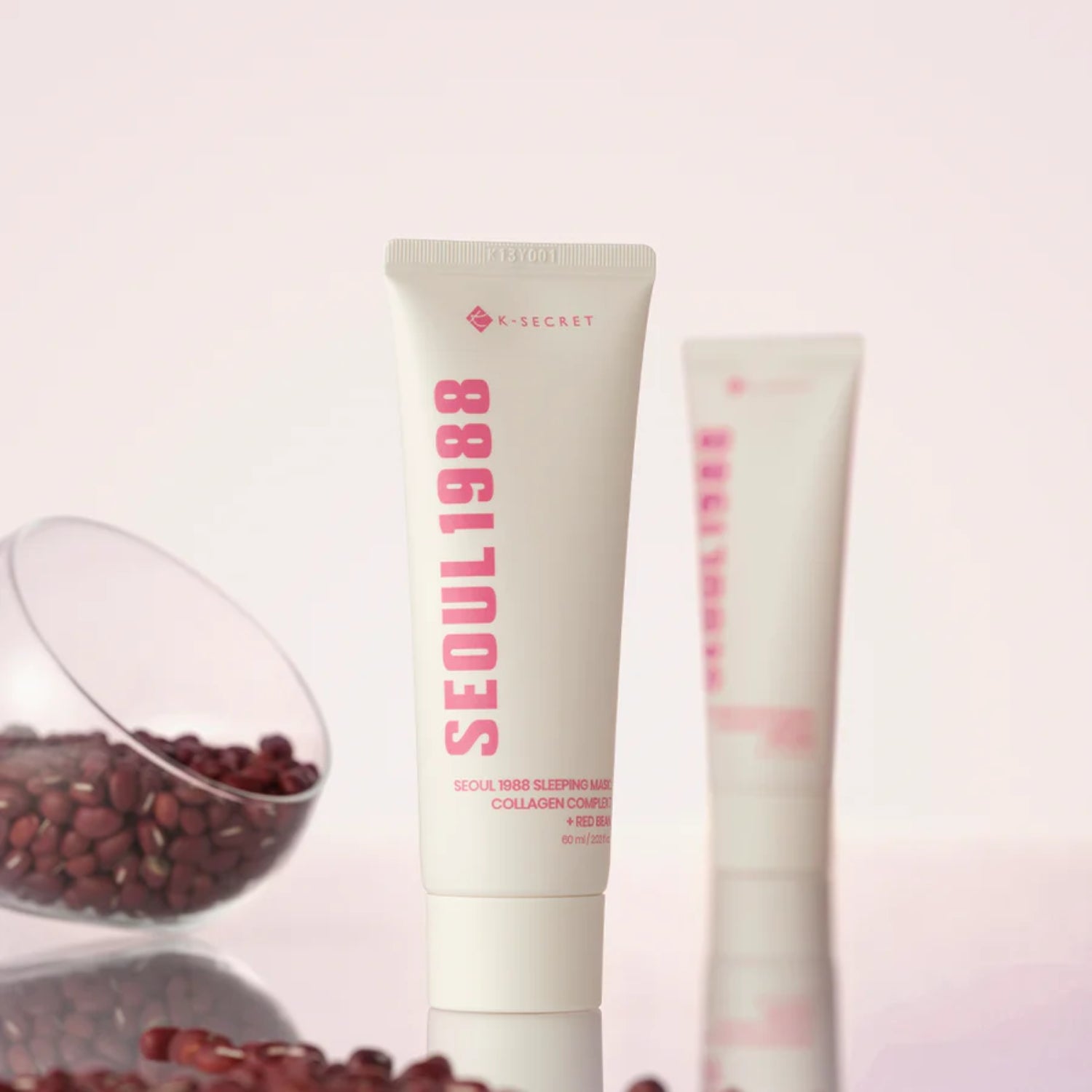 K-Secret Seoul 1988 Collagen Complex Red Bean Sleeping Mask, 60ml, creamy leave-on skincare product with red bean extract and collagen.