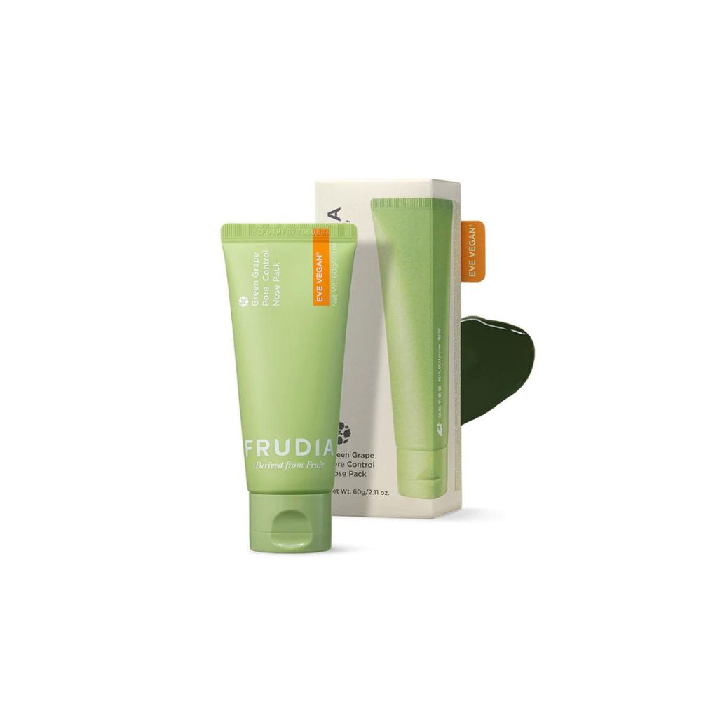 Frudia Green Grape Pore Control Nose Pack wash-off mask in a 60g tube, designed to cleanse and minimize pores on the nose.