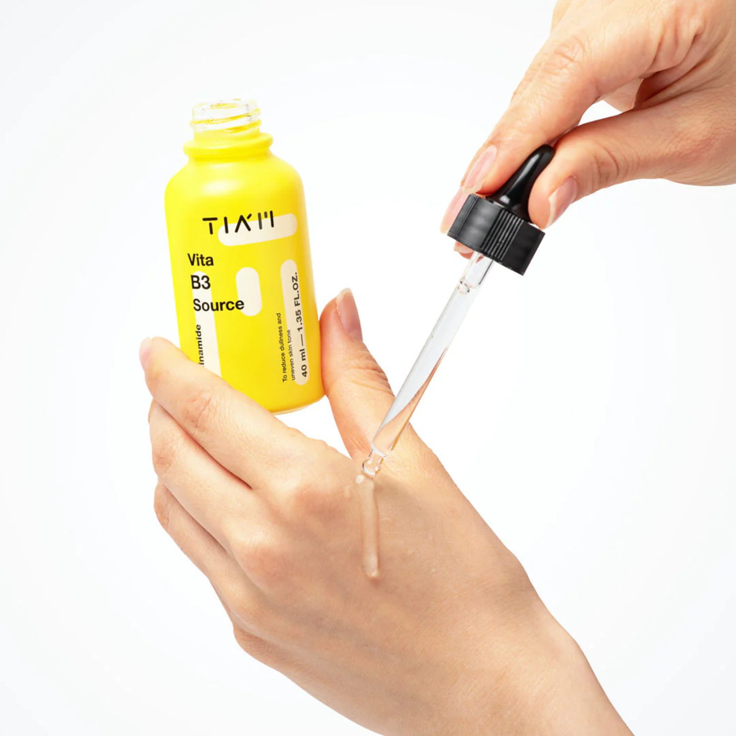 Tiam Vita B3 Source serum bottle, 40ml, with clear label and modern packaging, designed for skincare and hydration.