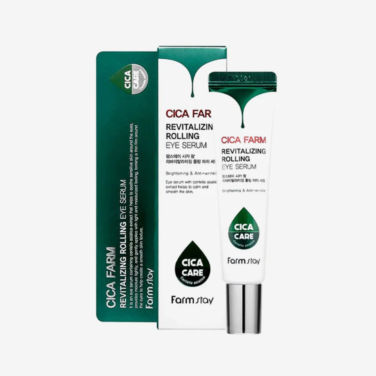 Farmstay Cica Farm Revitalizing Eye Serum in 25ml bottle, featuring a sleek container with the serum applicator and branding details.