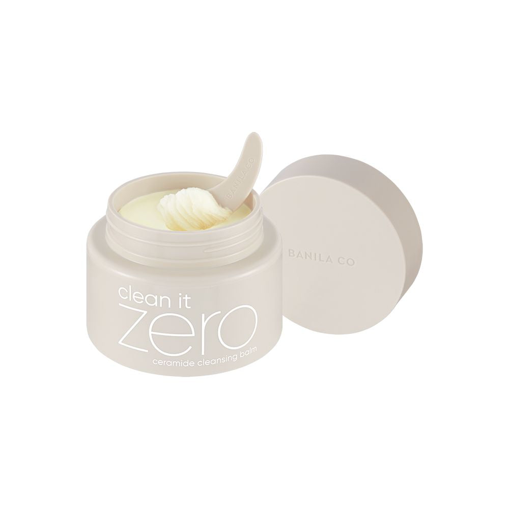 Banila Co Clean It Zero Ceramide cleansing balm in a 100ml jar, showing its smooth, white balm texture for oil and balm cleansing.