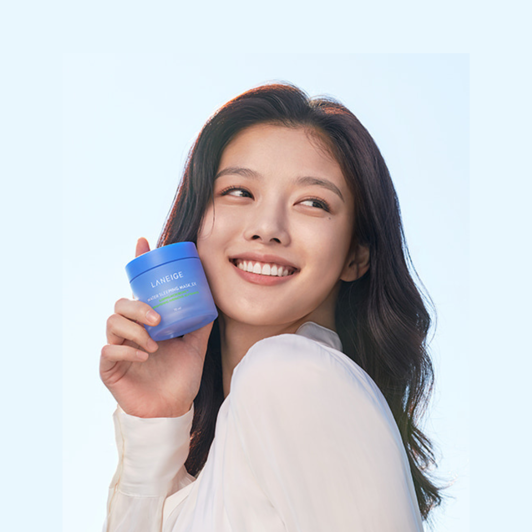 Laneige Water Sleeping Mask EX 70ml jar showing the blue lid and product name on the packaging with a smooth, hydrating appearance.