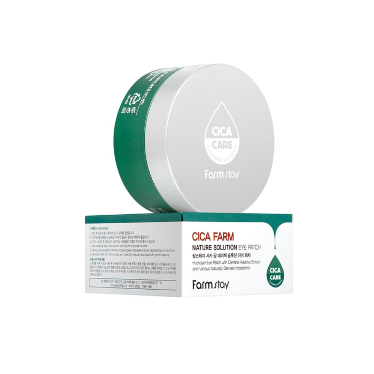 Farmstay Cica Farm Nature Solution Eye Patch with 60 sheets, showing soothing eye patches designed for eye care and hydration.