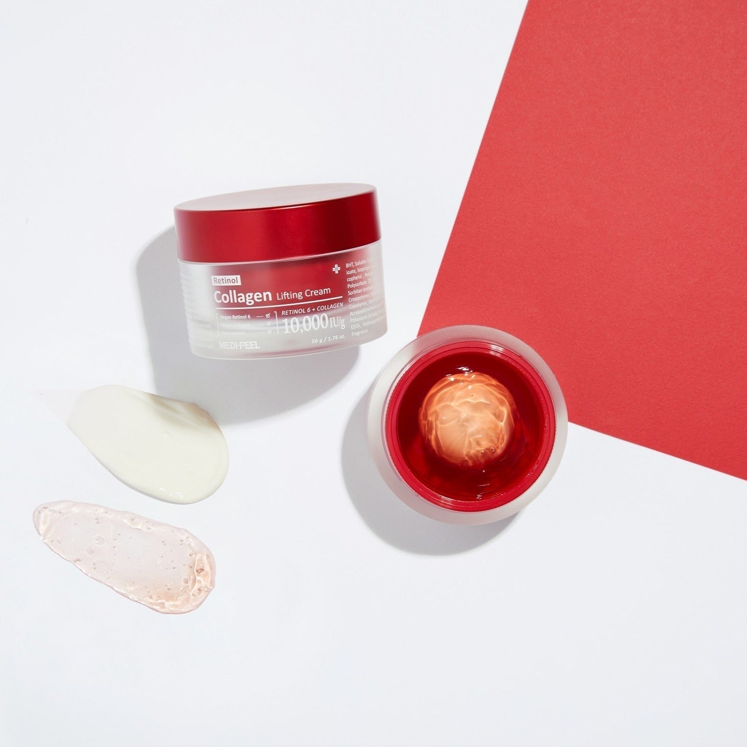 MEDIPEEL+ Retinol Collagen Lifting Cream in 50ml jar, a face moisturizer with anti-aging and firming benefits.