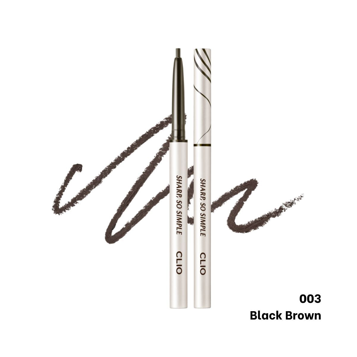 Clio Sharp So Simple waterproof pencil eyeliner in black, shown with the pencil tip and packaging.