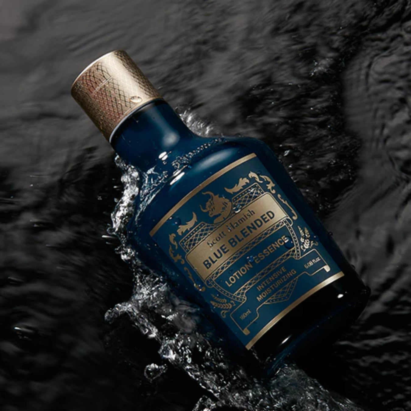 Scott Hamish Blue Blended Lotion Essence 180ml bottle with transparent blue liquid, showcasing a skincare essence product.