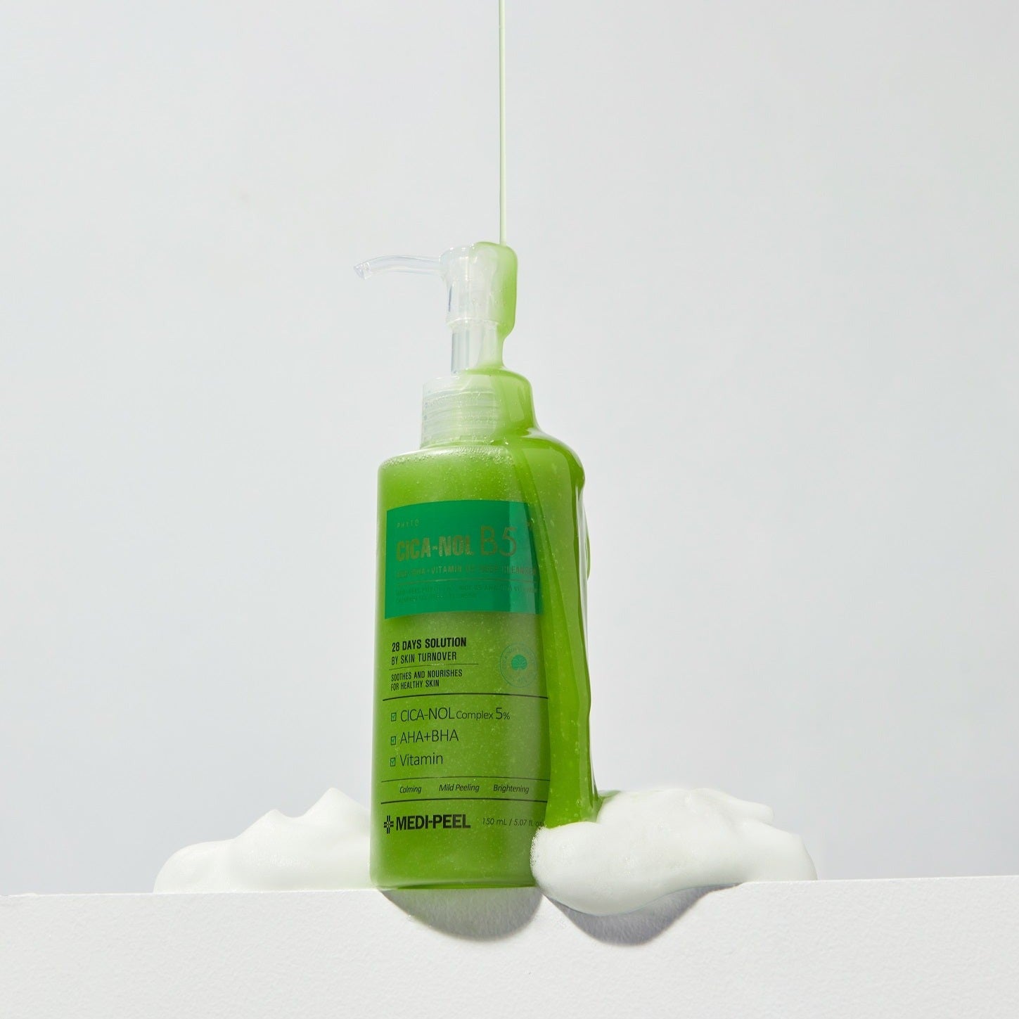 MEDIPEEL+ Pitoscycanol B5 AHA BHA calming gel and foam cleanser, 150ml, with gentle cleansing and deep oxygen refresh.