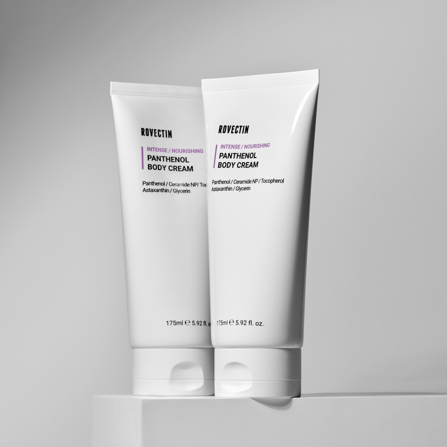 Rovectin Intense Panthenol Body Cream 175ml, face moisturizer with soothing, hydrating formula, in a white tube.