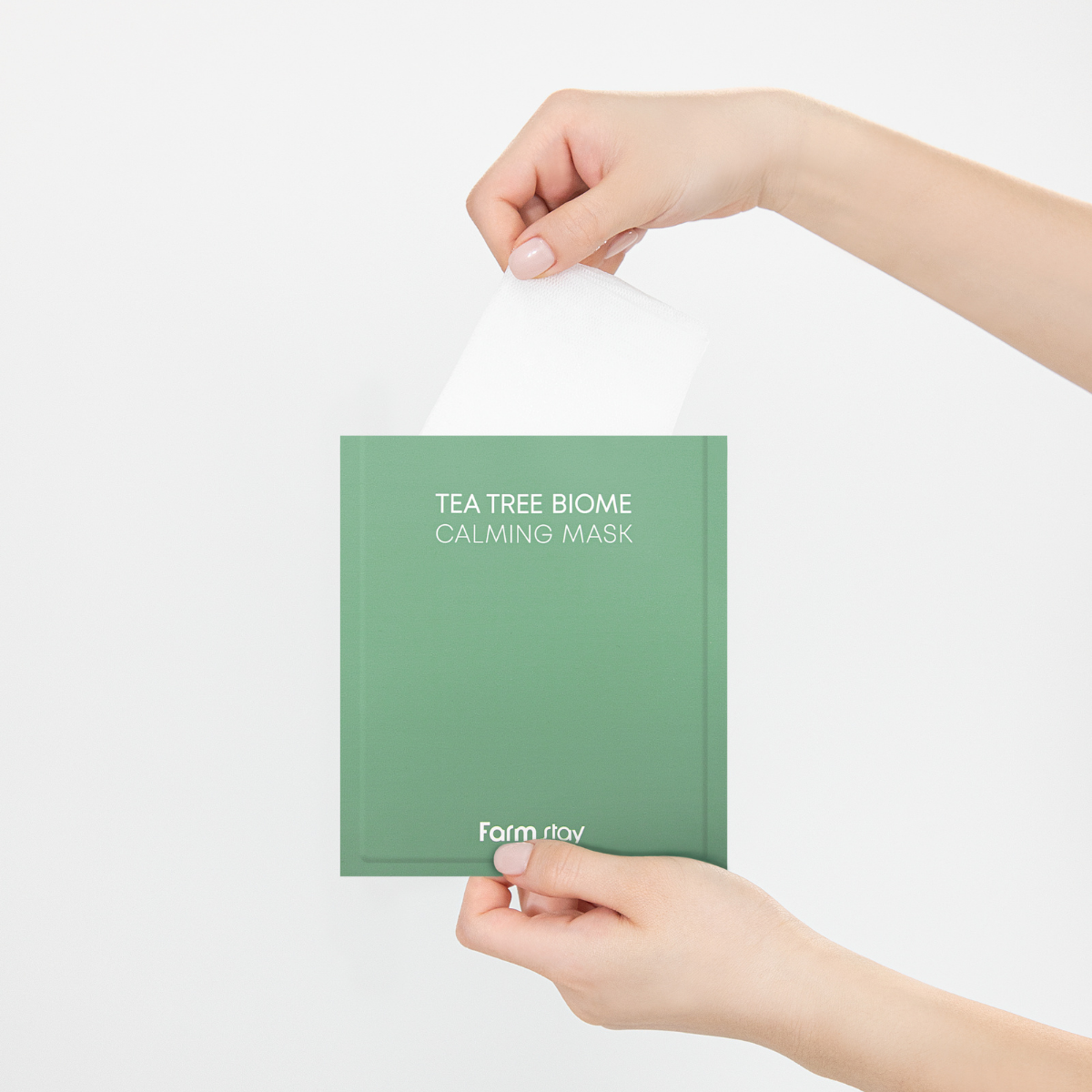 Farmstay Tea Tree Biome Calming Sheet Mask pack with 10 sheets, designed to soothe and refresh skin.