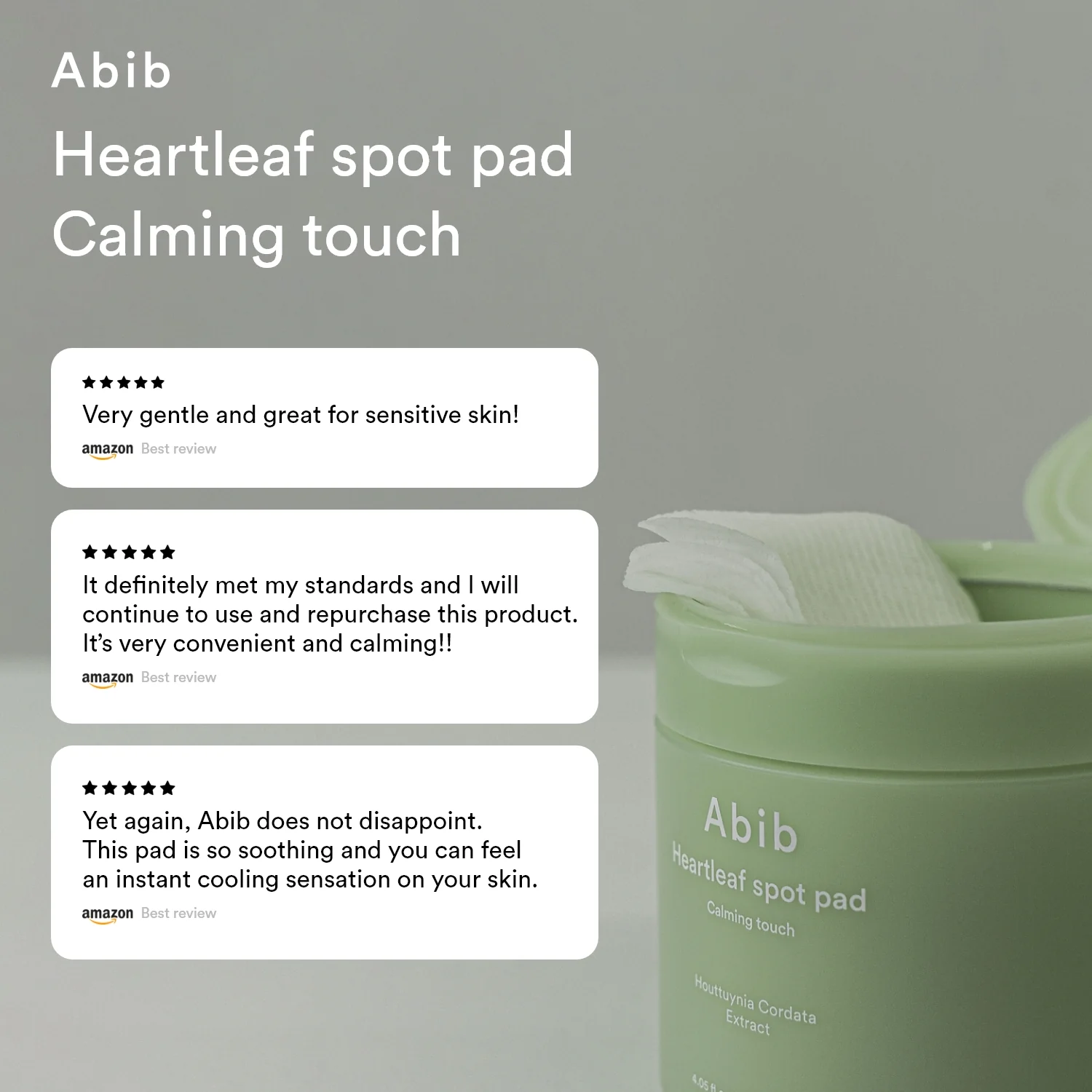 Abib Heartleaf Spot Pad Calming Touch toner pad with 80 pads, designed for soothing and calming skin.