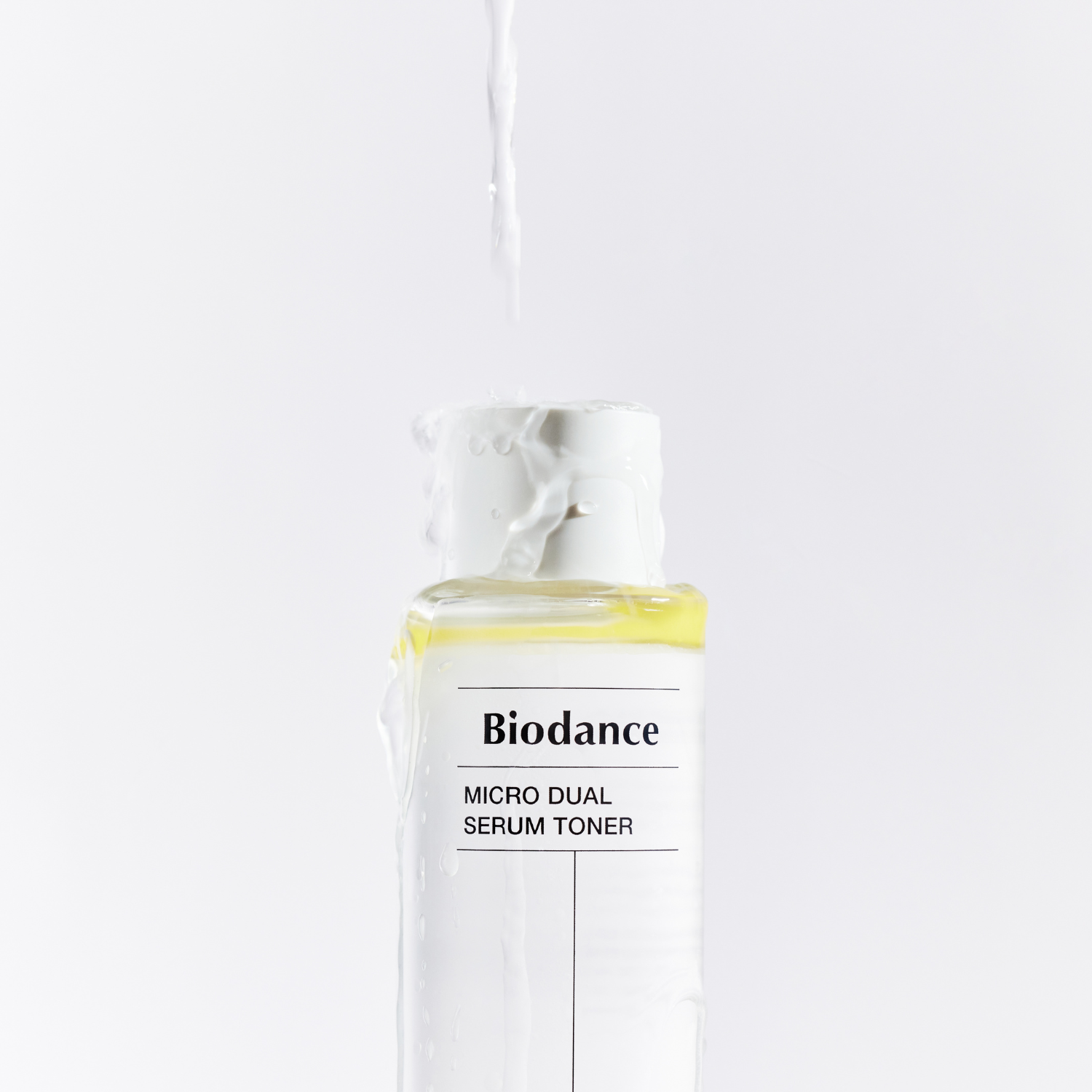 Biodance Micro Dual Serum Toner in 150ml bottle, clear liquid with a sleek label, designed for skincare and facial toner use.