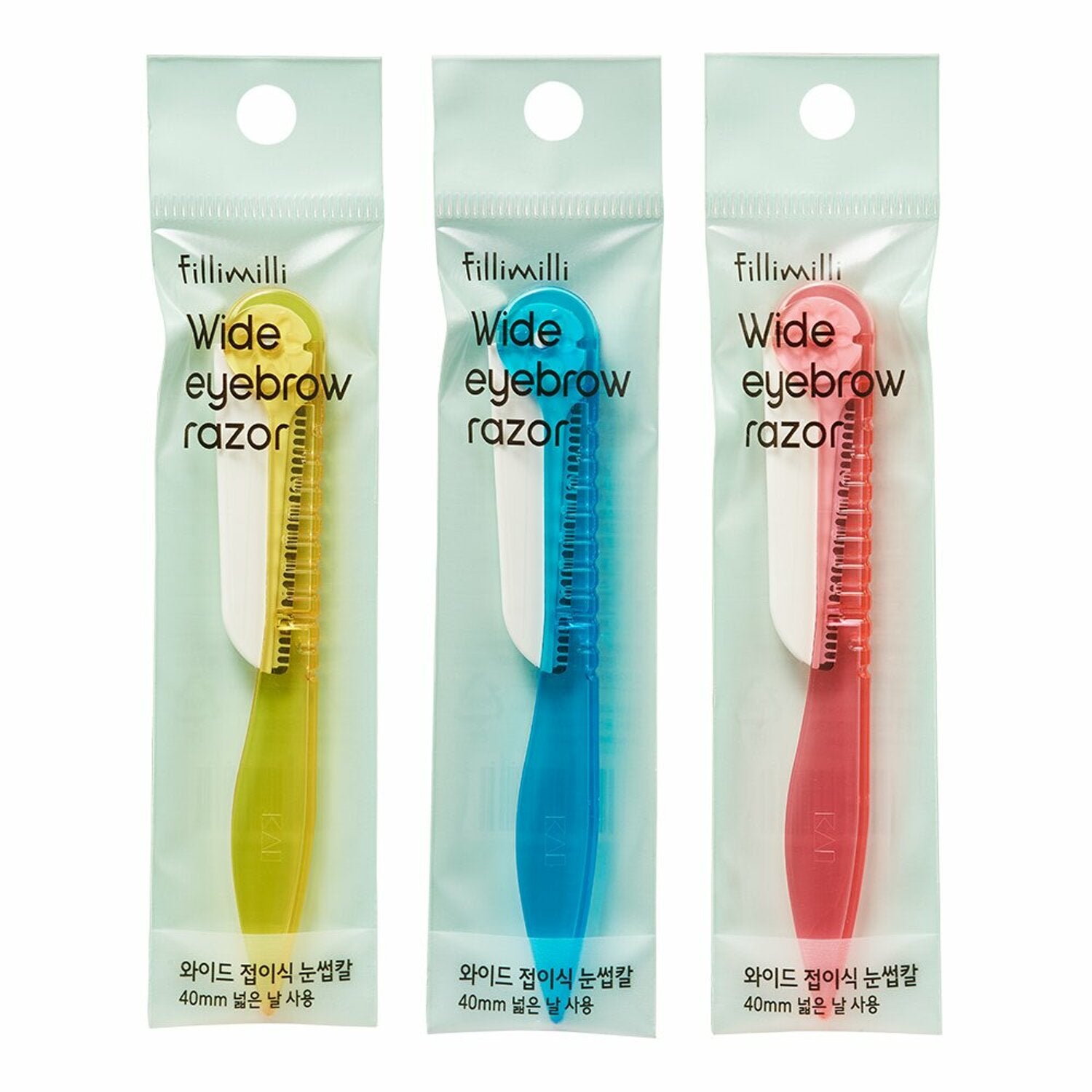 Foldable wide eyebrow razor by Fillimilli, a makeup brush with a sleek design for precise eyebrow grooming.