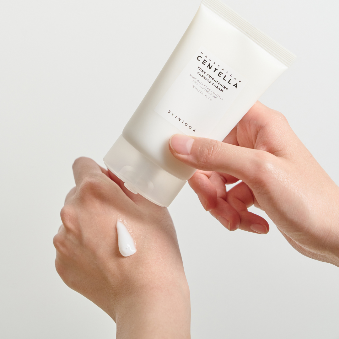 SKIN1004 Madagascar Centella Tone Brightening Capsule Cream 75ml face moisturizer in a jar with a white lid and product label