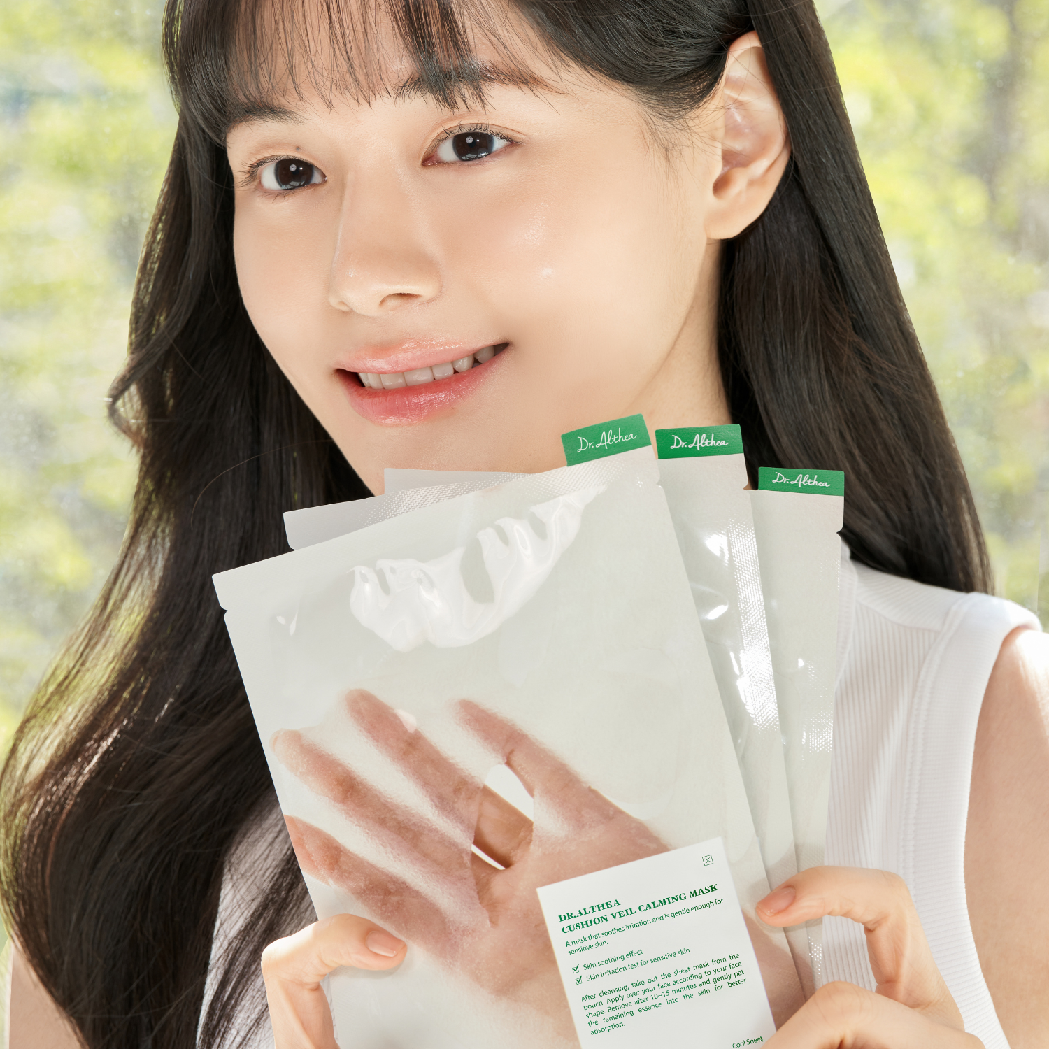 Dr. Althea Cushion Veil Calming Mask Sheet Mask box with four calming sheet masks for sensitive skin.