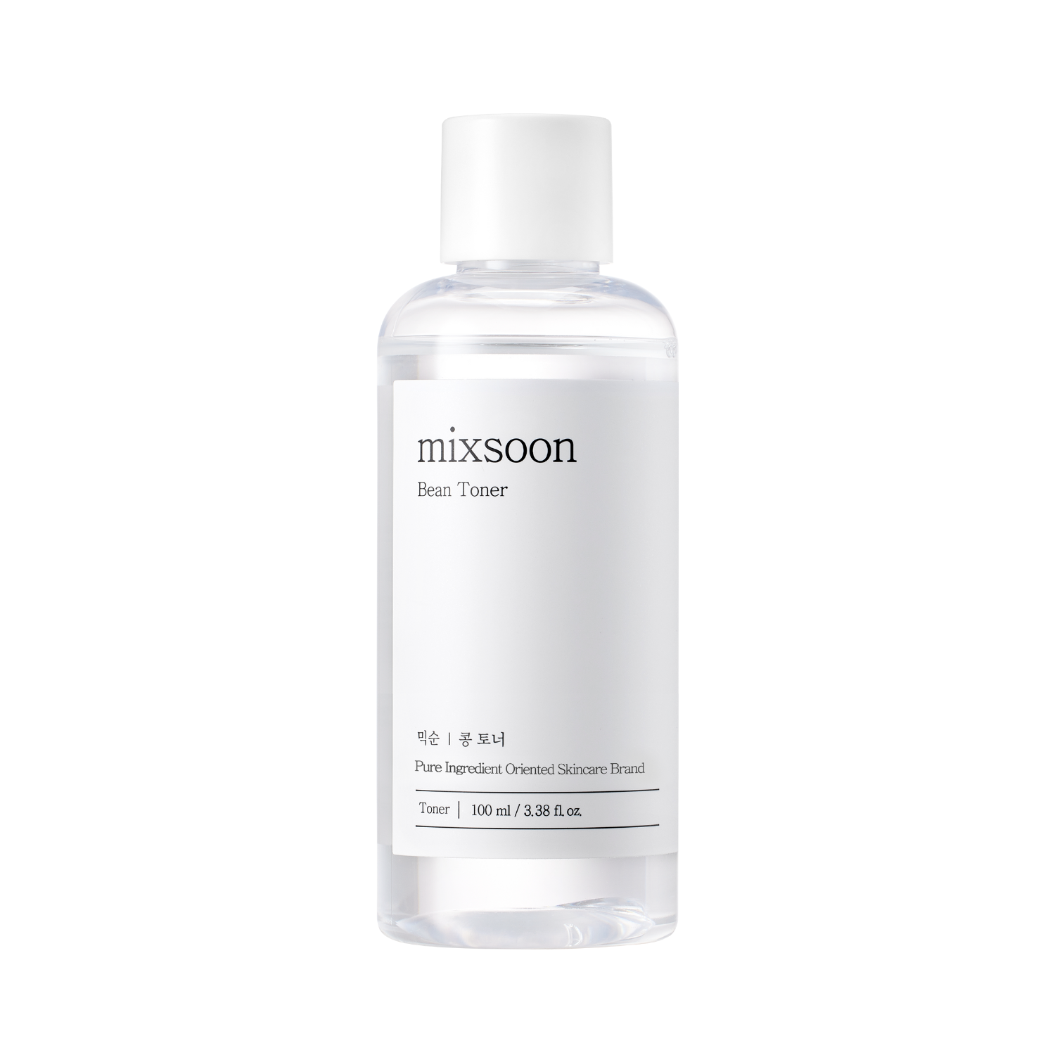Mixsoon Bean Toner 100ml in a clear bottle with a white label, showing a gentle, clear liquid suitable for skincare.
