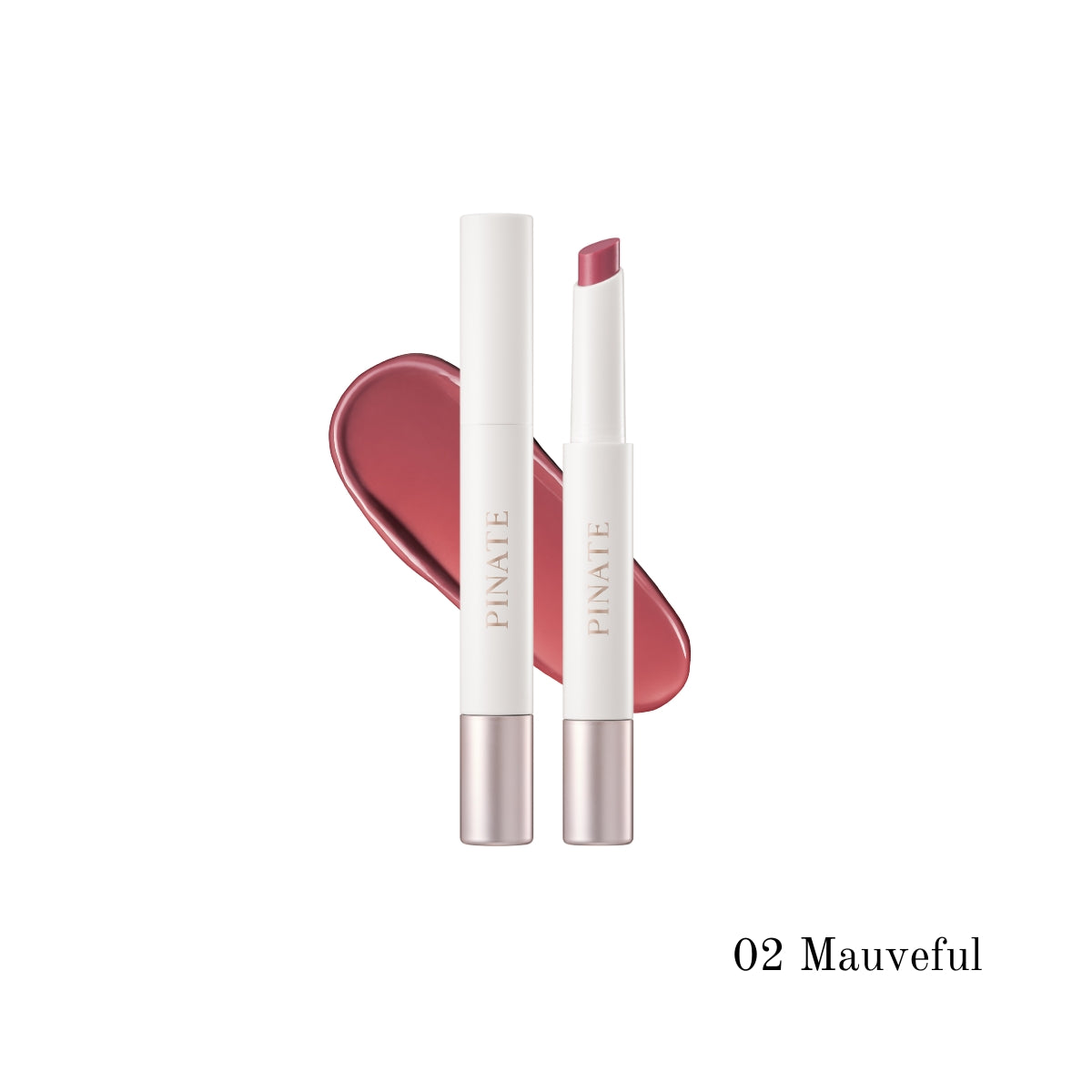 Pinate Bare Glow Peptide Melting Balm lipstick in a sleek, natural-toned tube with the cap removed, revealing the lipstick inside.
