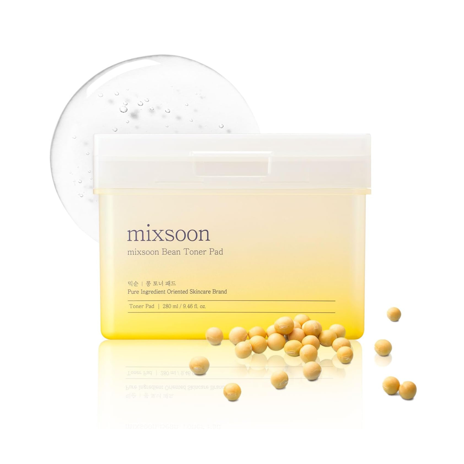 Mixsoon Bean Toner Pad 70pc, close-up of soft, cotton toner pads arranged in a container for skincare application.