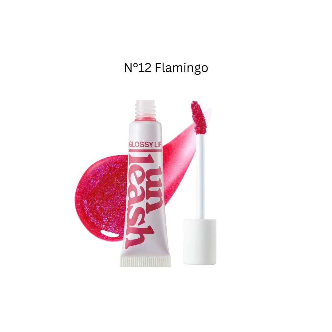 Unleashia Non Sticky Dazzle Tint lip tint in three vibrant colors, showcasing glossy, colorful lips with a shiny finish.