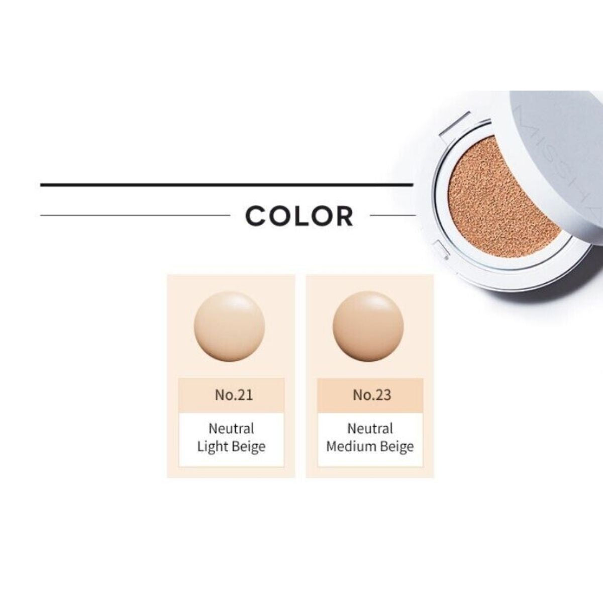 Missha Magic Cushion Moist Up foundation in a compact cushion case, showcasing the product open with a sponge applicator.