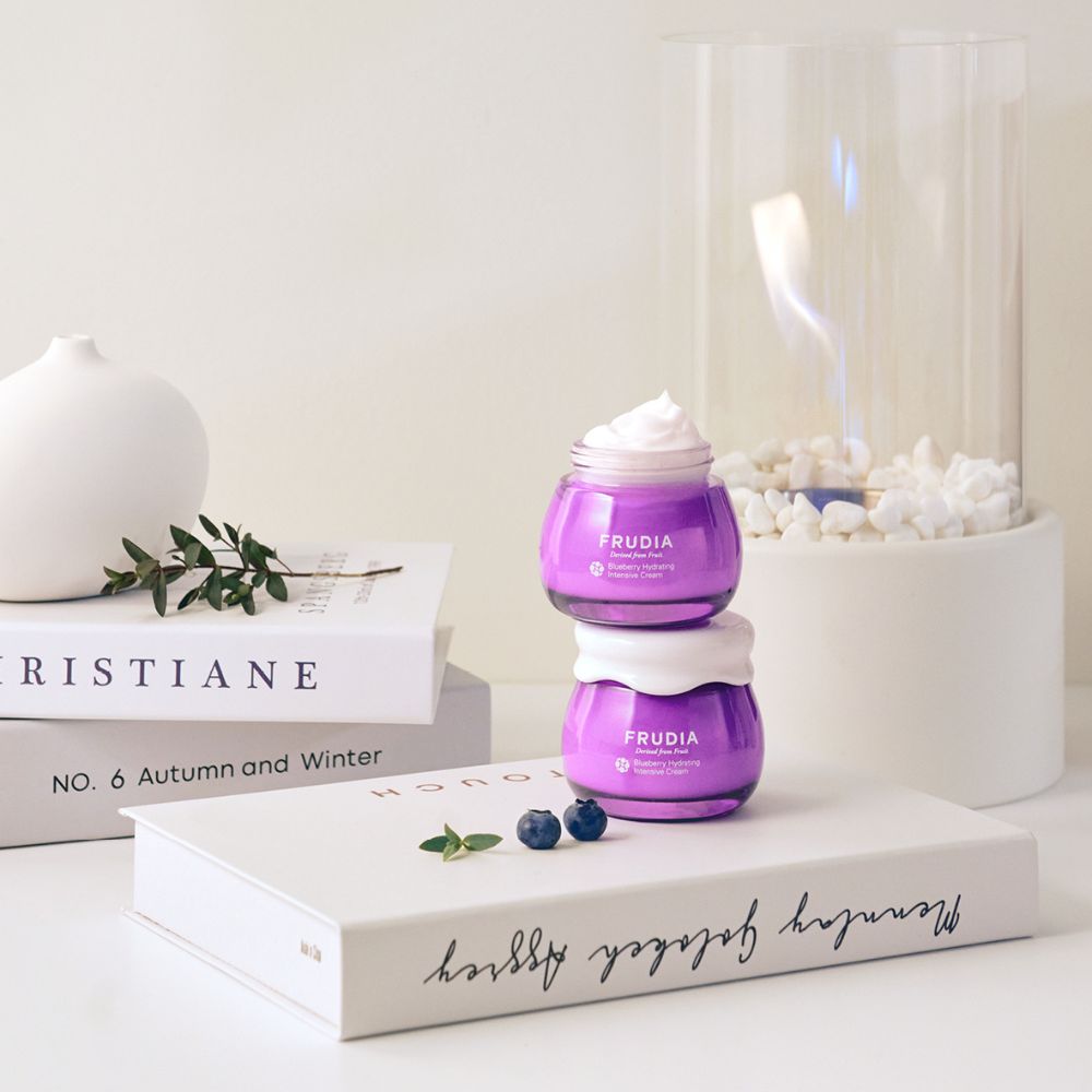 Frudia Blueberry Hydrating Intensive Cream face moisturizer with rich, nourishing blue berry formula for deep skin hydration.