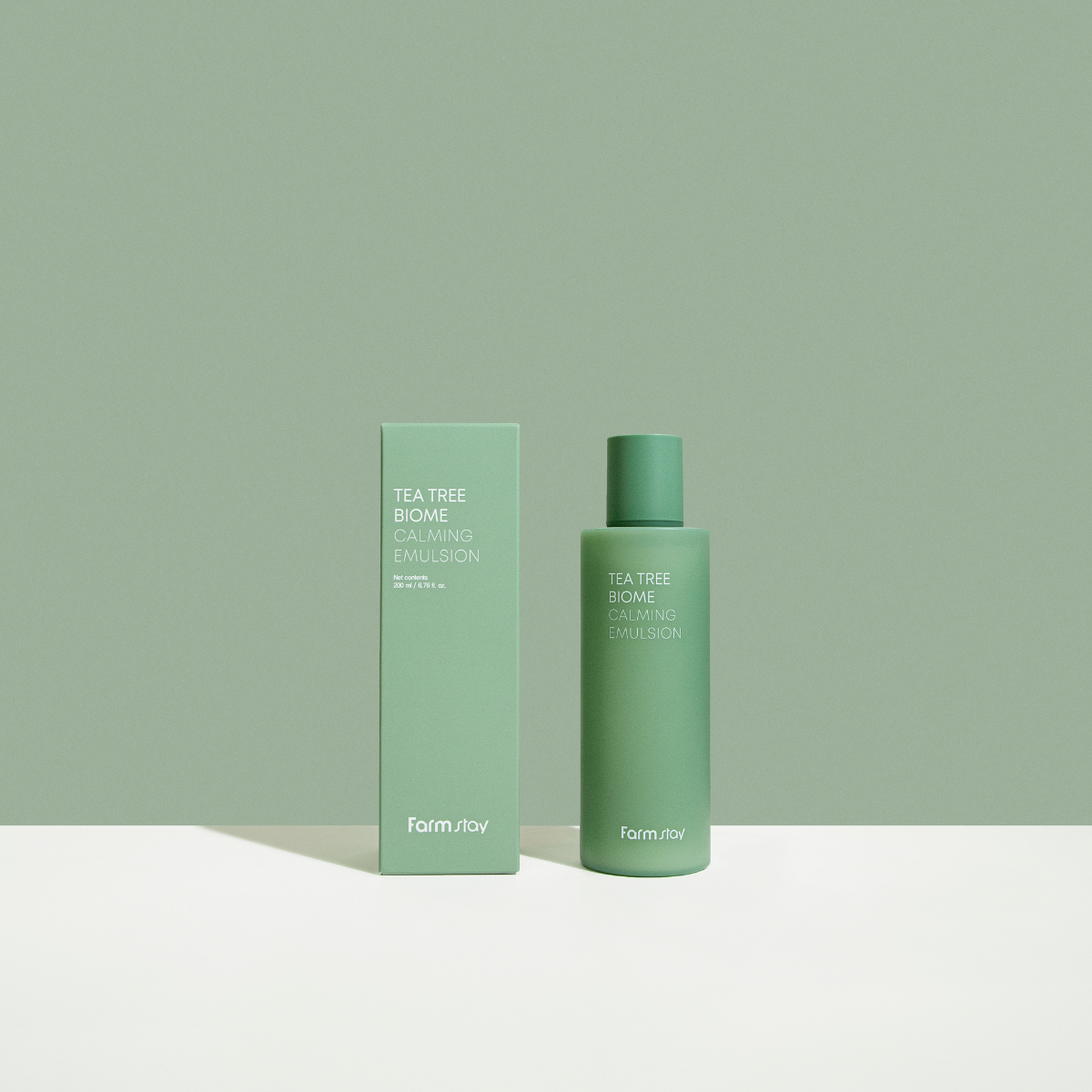 Farmstay Tea Tree Biome Calming Emulsion 200ml face moisturizer with soothing, lightweight formula for calm skin.