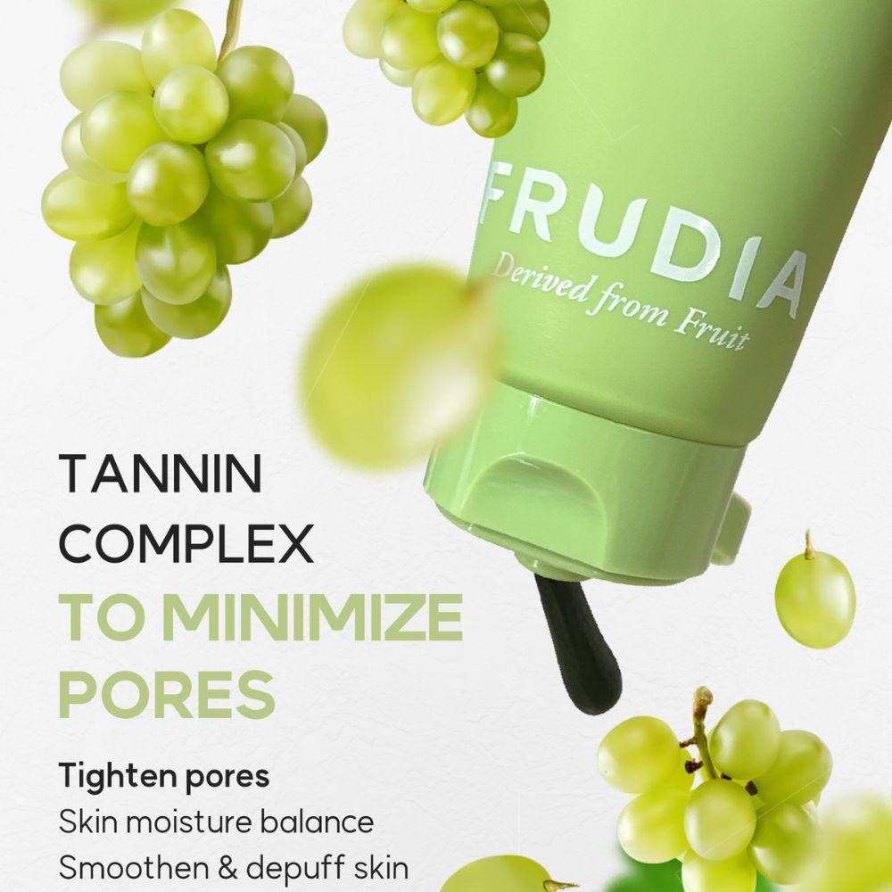 Frudia Green Grape Pore Control Nose Pack wash-off mask in a 60g jar, showing the mask's green grape extract and packaging.