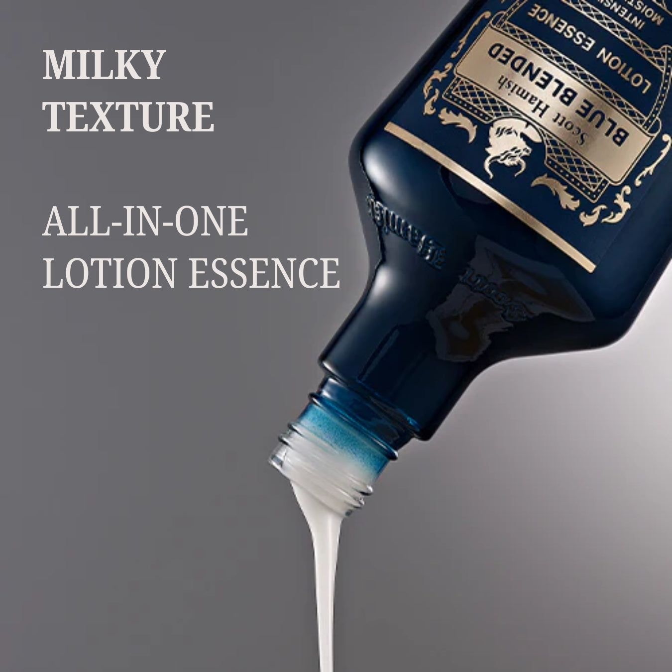 Scott Hamish Blue Blended Lotion Essence bottle, 180ml, with blue and clear packaging, showcasing the skincare essence.