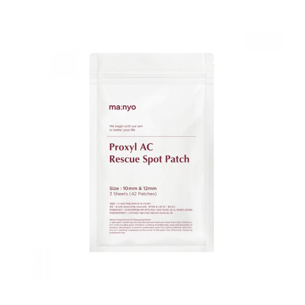 Ma:nyo AC Rescue Ampoule Spot Patch on clear skin with visible small patches for blemish treatment in a 1 pack.