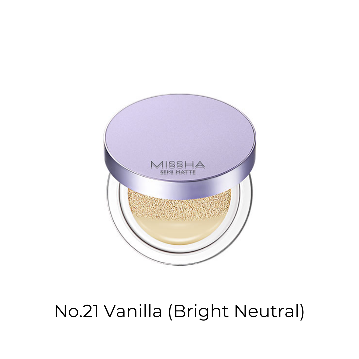 Missha Layering Fit Cushion Semimatte 15g foundation in four shades, featuring compact cushion foundation with a semi-matte finish.