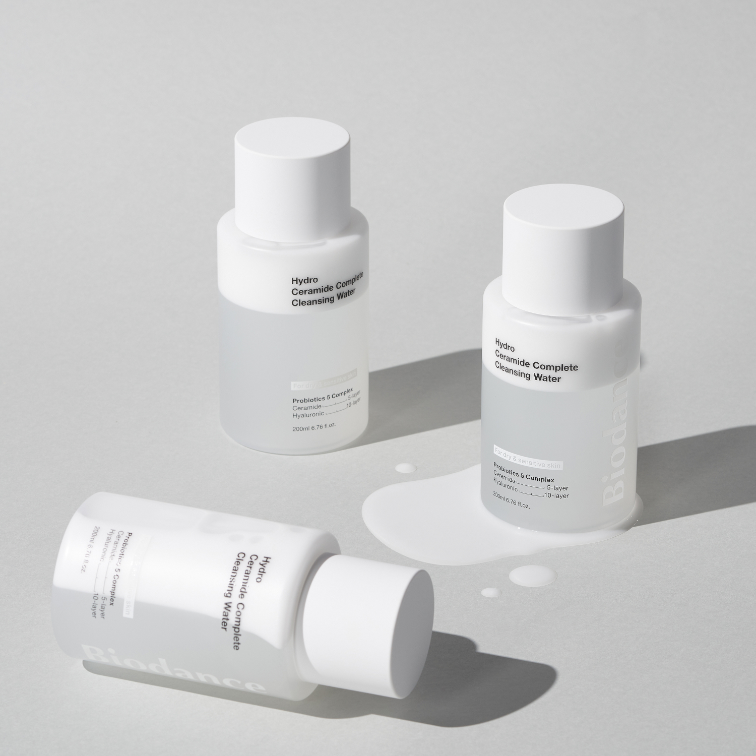 Biodance Hydro Ceramide Complete Cleansing Water in a 200ml bottle, oil-free micellar water for gentle skin cleansing.